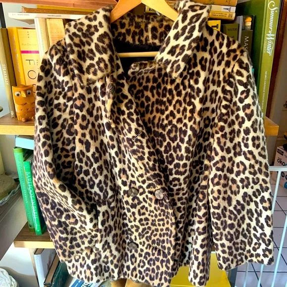Vintage 60s Leopard Peacoat faux Fur size large 12 14 - Picture 1 of 14